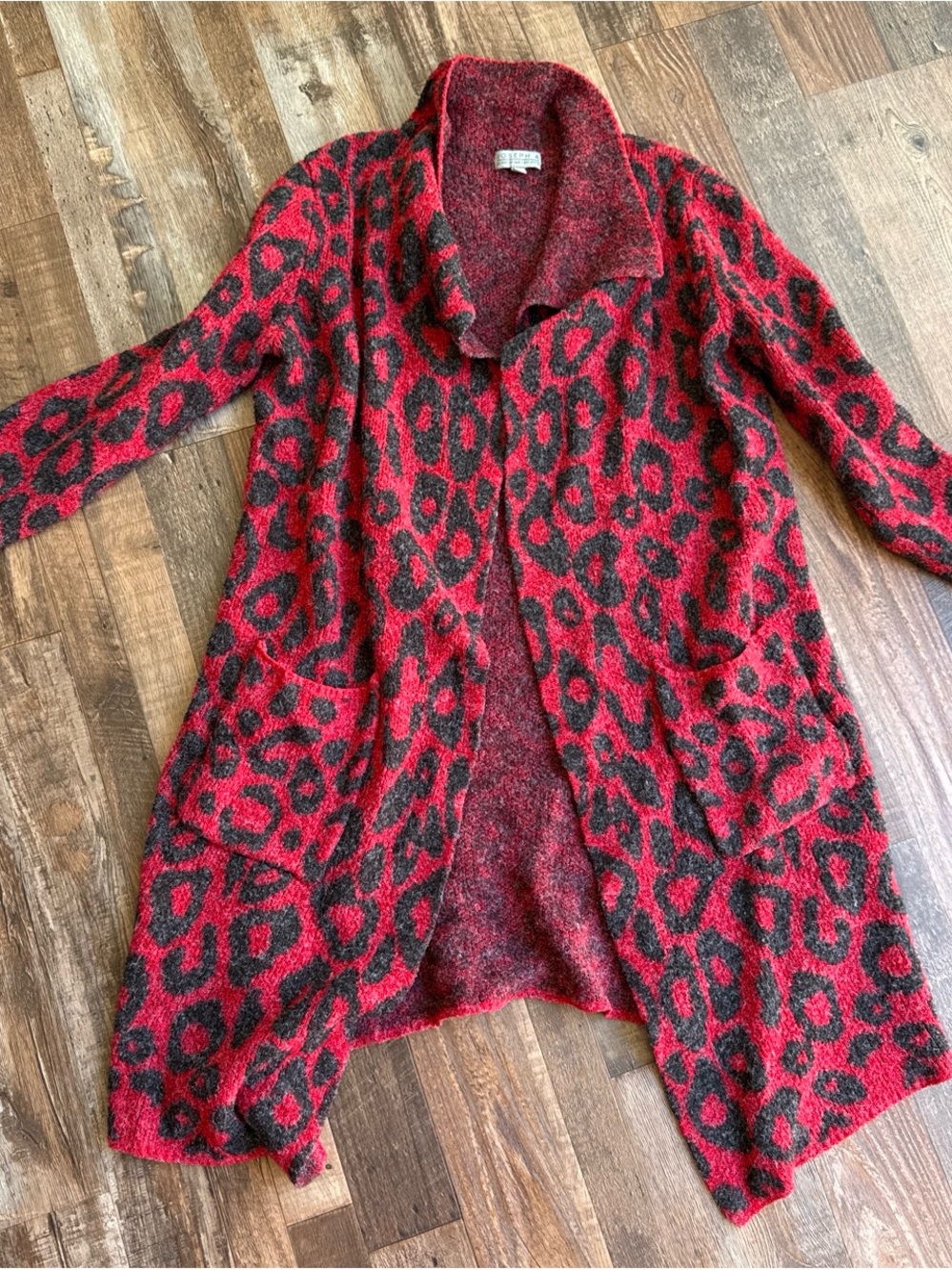 Red Leopard Open-Front Women's Sweater Cardigan